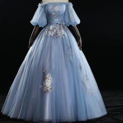 Donna Bridal Elegantní společenské společenské šaty A-line s lodičkovým výstřihem kód 532 - Modrá