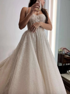 Donna Bridal luxusní třpytivé korzetové svatební šaty s vlečkou kód 537