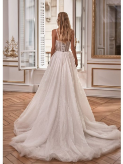 Donna Bridal luxusní třpytivé korzetové svatební šaty s vlečkou kód 537 - Bílá