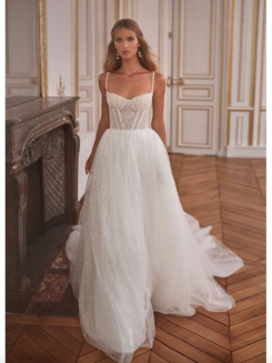 Donna Bridal luxusní třpytivé korzetové svatební šaty s vlečkou kód 537 - Bílá