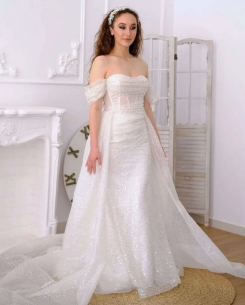 Donna Bridal luxusní třpytivé korzetové svatební šaty s vlečkou Bílá Velikost 32 kód 538