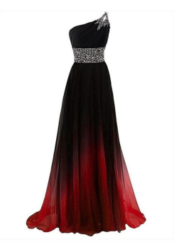Donna Bridal nádherné ombre plesové a maturitní šaty se zvýšeným zdobeným pasem kód 549 - Ombré červeno-černá