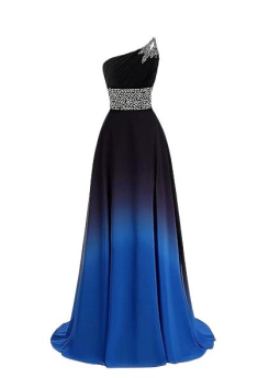 Donna Bridal nádherné ombre plesové a maturitní šaty se zvýšeným zdobeným pasem kód 549 - Ombré modro-černá