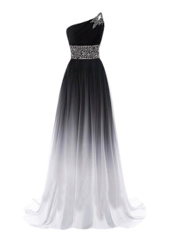 Donna Bridal nádherné ombre plesové a maturitní šaty se zvýšeným zdobeným pasem kód 549 - Ombré bílo-černá