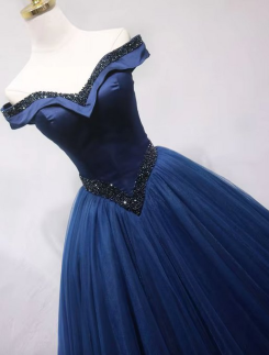 Donna Bridal princeznovské korzetové šaty s kamínky a bohatou sukní Modrá námořnická Velikost 30 kód 551