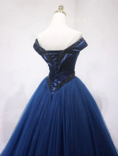 Donna Bridal princeznovské korzetové šaty s kamínky a bohatou sukní kód 551 - Modrá námořnická