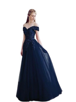 Donna Bridal společenské šaty s odhalenými rameny a dlouhou tylovou sukní kód 249 - Modrá námořnická