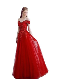 Donna Bridal společenské šaty s odhalenými rameny a dlouhou tylovou sukní kód 249 - Červená