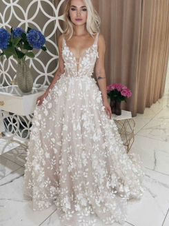 Donna Bridal romantické svatební šaty s 3D květinami a vlečkou kód 556