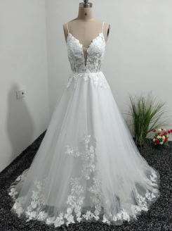 Donna Bridal svatební krajkové šaty - otevřená záda -  vhodné pro letní svatby Bílá Velikost 32 kód 560