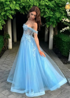 Donna Bridal fialové plesové šaty s 3D květy a korzetovým živůtkem - romantické, elegantní a ručně zdobené kód 562 - Modrá nebeská