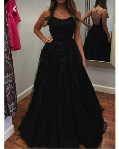 Donna Bridal večerní šaty s otevřenými zády a špagetovou šněrovačkou, bez vsadky kód 267 - Černá