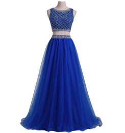 Donna Bridal dvoudílné společenské šaty, živůtek s pajetkami a korálky kód 276 - Modrá královská