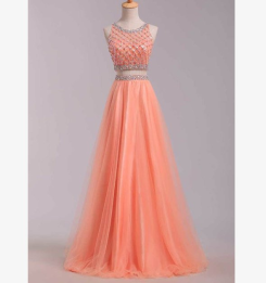 Donna Bridal dvoudílné společenské šaty, živůtek s pajetkami a korálky kód 276 - Lososová