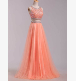 Donna Bridal dvoudílné společenské šaty, živůtek s pajetkami a korálky kód 276 - Lososová