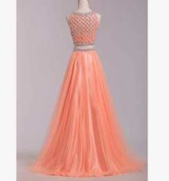 Donna Bridal dvoudílné společenské šaty, živůtek s pajetkami a korálky kód 276 - Lososová