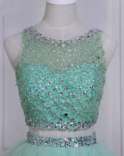 Donna Bridal dvoudílné společenské šaty, živůtek s pajetkami a korálky kód 276 - Mentolová