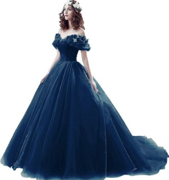 Donna Bridal nádherné princeznovské svatební/plesové šaty s 3D motýlky kód 166 - Modrá námořnická