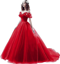 Donna Bridal nádherné princeznovské svatební/plesové šaty s 3D motýlky kód 166 - Červená tmavá