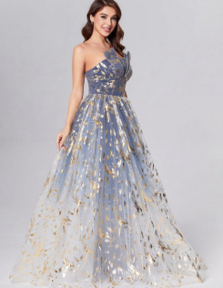 Donna Bridal společenské šaty princeznovského střihu v modré se zlatým potiskem Mix barev - stejná jako na fotografii Velikost 36 kód 567