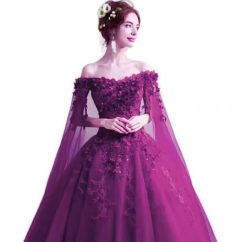 Donna Bridal originální společenské šaty s dlouhými rukávy cca 2,25 m dlouhé + SPODNICE ZDARMA kód 264 - Fialová