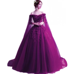 Donna Bridal originální společenské šaty s dlouhými rukávy cca 2,25 m dlouhé + SPODNICE ZDARMA kód 264 - Fialová