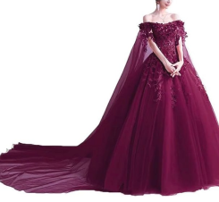 Donna Bridal originální společenské šaty s dlouhými rukávy cca 2,25 m dlouhé + SPODNICE ZDARMA kód 264 - Švestková