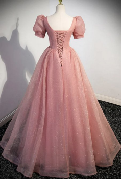 Donna Bridal plesové šaty – elegantní třpytivé šaty s květinovým zdobením a nadýchanými rukávky Růžová tmavá Velikost 32 kód 570