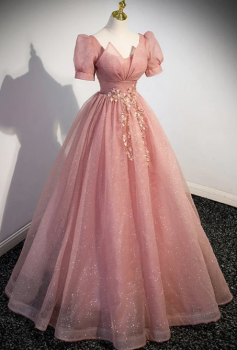 Donna Bridal plesové šaty – elegantní třpytivé šaty s květinovým zdobením a nadýchanými rukávky kód 570