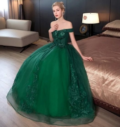 Donna Bridal romantické šaty s krajkou do tvaru květin + SPODNICE ZDARMA kód 164 - Zelená tmavá