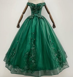 Donna Bridal romantické šaty s krajkou do tvaru květin + SPODNICE ZDARMA kód 164 - Zelená tmavá