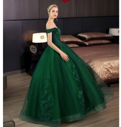 Donna Bridal romantické šaty s krajkou do tvaru květin + SPODNICE ZDARMA kód 164 - Zelená tmavá