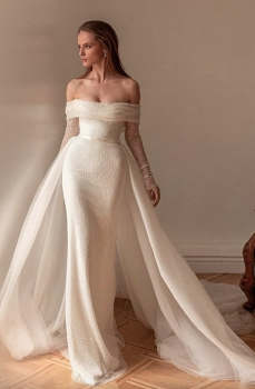 Donna Bridal Romantické třpytivé svatební šaty s odnímatelnou vlečkou kód 528