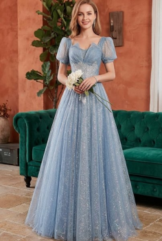 Donna Bridal plesové šaty – elegantní třpytivé šaty s květinovým zdobením a nadýchanými rukávky kód 570