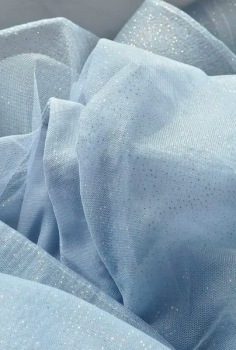 Donna Bridal plesové šaty – elegantní třpytivé šaty s květinovým zdobením a nadýchanými rukávky kód 570 - Modrá světlá