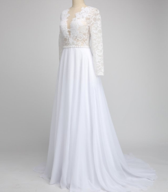 Donna Bridal vintage svatební krajkové šaty s dlouhým rukávem a vlečkou kód 70