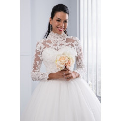 Donna Bridal luxusní princeznovské svatební šaty ke krku s dlouhým rukávem + SPODNICE ZDARMA kód 82
