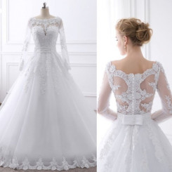 Donna Bridal luxusní krajkové svatební šaty s perličkami, dlouhým rukávem a vlečkou + SPODNICE ZDARMA kód 92