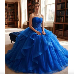 Donna Bridal večerní plesové šaty s bohatou sukní kód 174 - Modrá královská