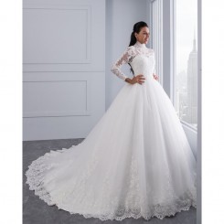 Donna Bridal luxusní princeznovské svatební šaty ke krku s dlouhým rukávem + SPODNICE ZDARMA kód 82 - Bílá