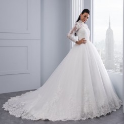 Donna Bridal luxusní princeznovské svatební šaty ke krku s dlouhým rukávem + SPODNICE ZDARMA kód 82 - Bílá