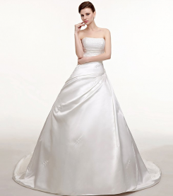 Donna Bridal svatební saténové šaty s krystalky a vlečkou + SPODNIČKA ZDARMA kód 124 - Bílá