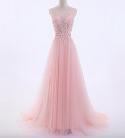 Donna Bridal tylové plesové a společenské šaty s květovanou krajkovou aplikací Růžová 38 kód 201