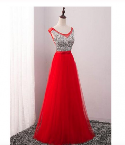 Donna Bridal dlouhé elegantní večerní šaty na ples s výstřihem do V kód 236 - Červená