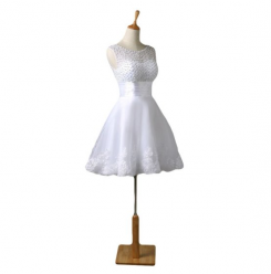 Donna Bridal koktejlové šaty na svatbu nebo do společnosti s perličkami a krajkou kód 260 - Bílá