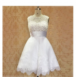 Donna Bridal koktejlové šaty na svatbu nebo do společnosti s perličkami a krajkou kód 260 - Bílá