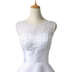 Donna Bridal koktejlové šaty na svatbu nebo do společnosti s perličkami a krajkou kód 260 - Bílá