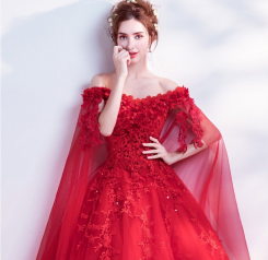 Donna Bridal originální společenské šaty s dlouhými rukávy cca 2,25 m dlouhé + SPODNICE ZDARMA kód 264 - Červená