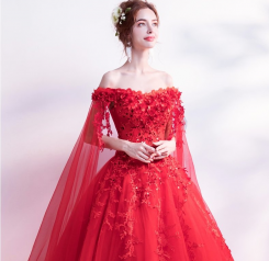 Donna Bridal originální společenské šaty s dlouhými rukávy cca 2,25 m dlouhé + SPODNICE ZDARMA kód 264 - Červená