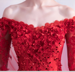 Donna Bridal originální společenské šaty s dlouhými rukávy cca 2,25 m dlouhé + SPODNICE ZDARMA kód 264 - Červená